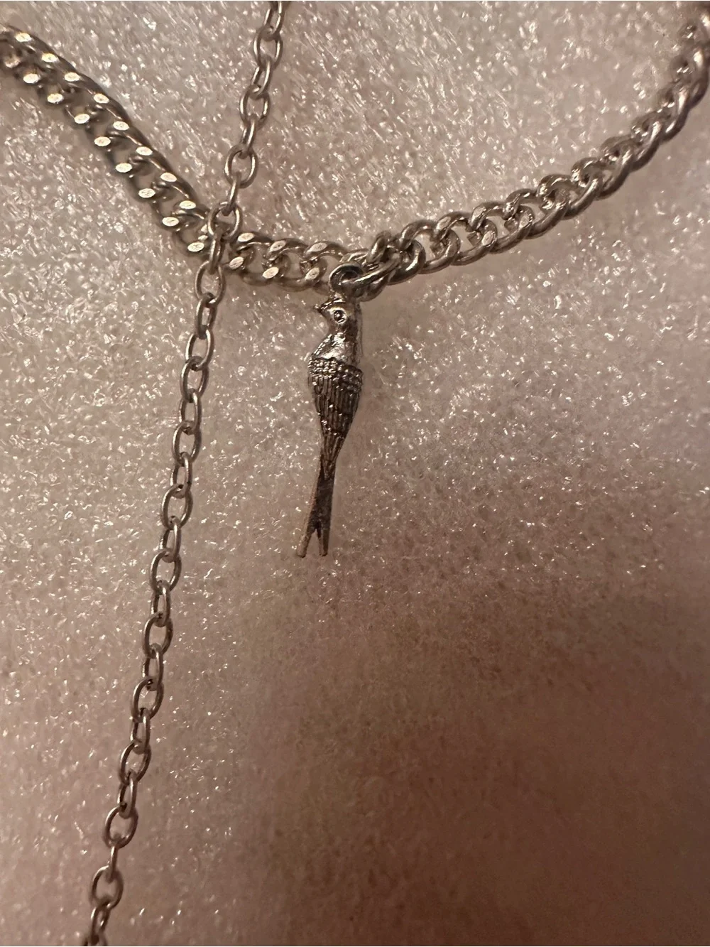 Free People Zella Silver Tone Layered Necklace with Brown Horn and Red Charm NWT
